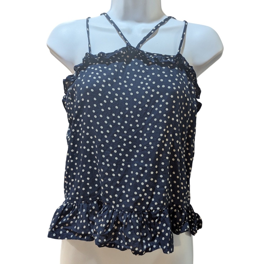 Atmosphere Navy Blue Polka Dot Ruffle Camisole Top Cotton Womens Size 6 Boho